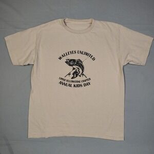 Walleyes Unlimited Upper Yellowstone Chapter Kids Day Fishing T-Shirt Tan L
